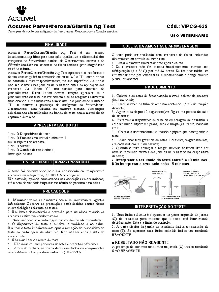 Accuvet Parvo/Corona Ag - Teste Rapido Canino